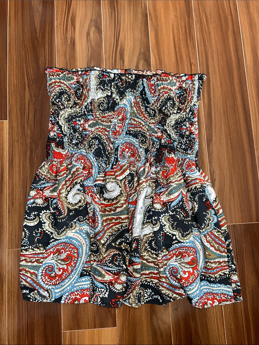 Size XXL Shein Curve smocked babydoll strapless top paisley
